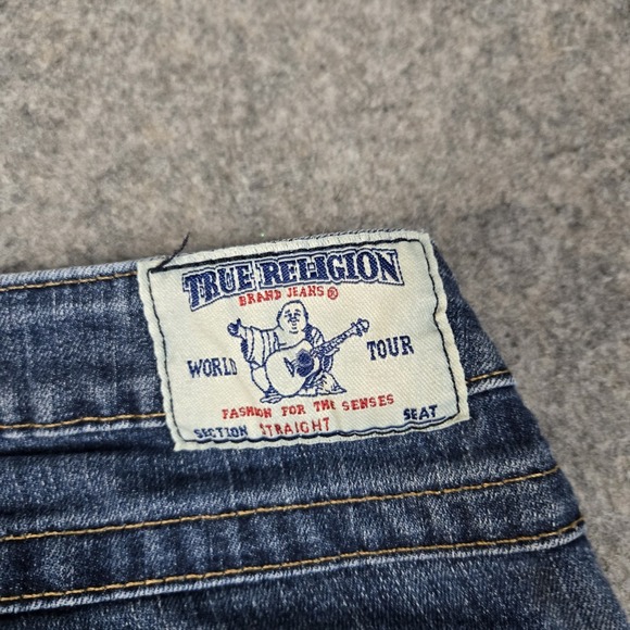 True Religion Jeans Womens 27 Fits 30x33 Blue Denim Straight Leg Flap Pocket Y2k - Picture 8 of 14